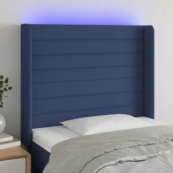Gossi tablie de pat cu led, albastru, 83x16x118/128 cm, textil