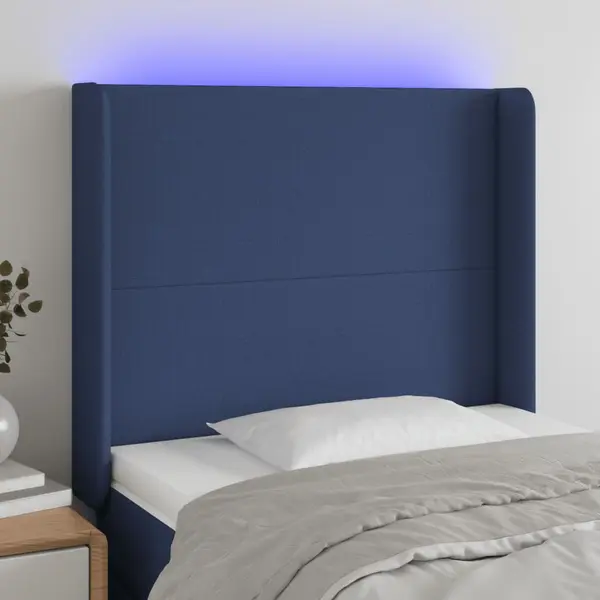 Gossi tablie de pat cu led, albastru, 93x16x118/128 cm, textil