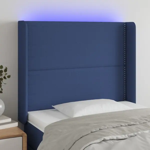 Gossi tablie de pat cu led, albastru, 93x16x118/128 cm, textil