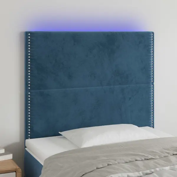 Gossi tablie de pat cu led, albastru inchis, 100x5x118/128cm, catifea