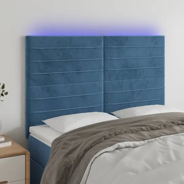 Gossi tablie de pat cu led, albastru inchis, 144x5x118/128cm, catifea