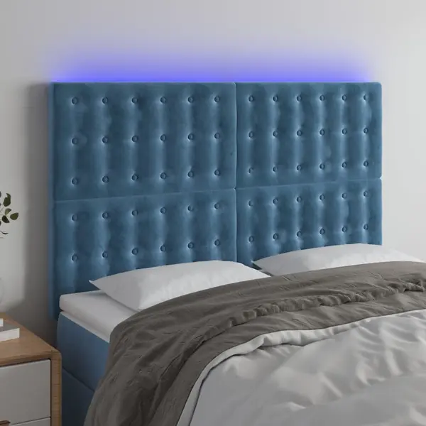 Gossi tablie de pat cu led, albastru inchis, 144x5x118/128cm, catifea