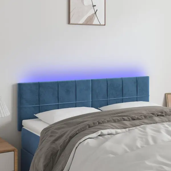 Gossi tablie de pat cu led, albastru inchis, 144x5x78/88 cm, catifea