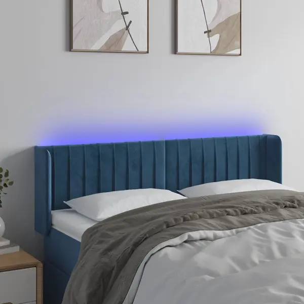 Gossi tablie de pat cu led, albastru inchis, 147x16x78/88 cm, catifea