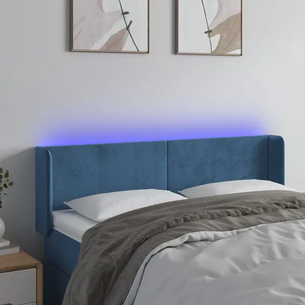 Gossi tablie de pat cu led, albastru inchis, 147x16x78/88 cm, catifea