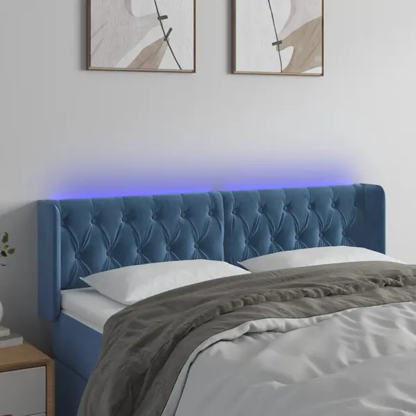Gossi tablie de pat cu led, albastru inchis, 147x16x78/88 cm, catifea