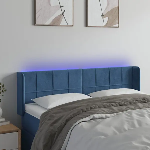 Gossi tablie de pat cu led, albastru inchis, 147x16x78/88 cm, catifea