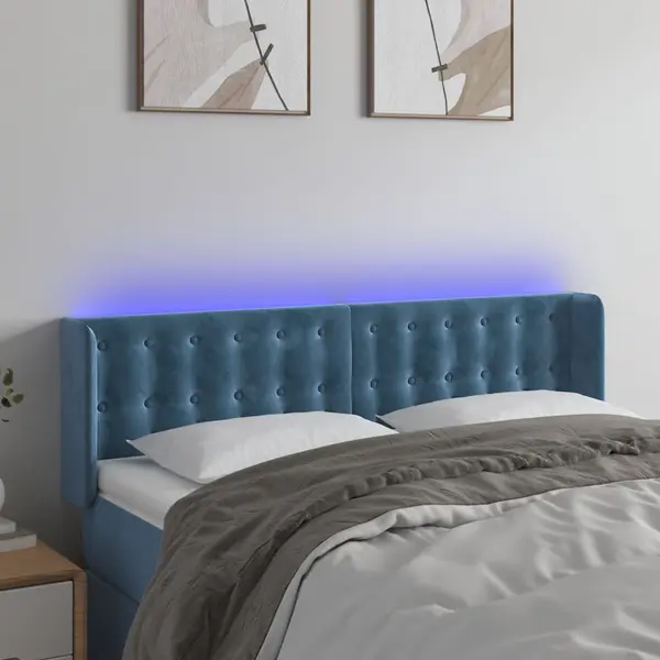 Gossi tablie de pat cu led, albastru inchis, 147x16x78/88 cm, catifea