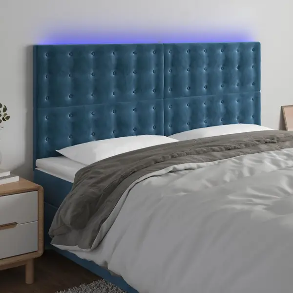 Gossi tablie de pat cu led, albastru inchis, 160x5x118/128cm, catifea