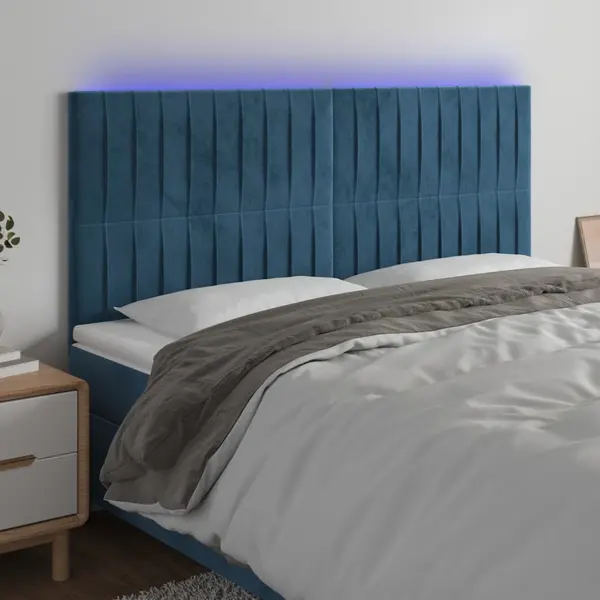 Gossi tablie de pat cu led, albastru inchis, 160x5x118/128cm, catifea