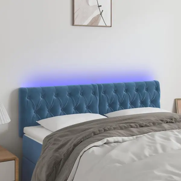 Gossi tablie de pat cu led, albastru inchis, 160x7x78/88 cm, catifea