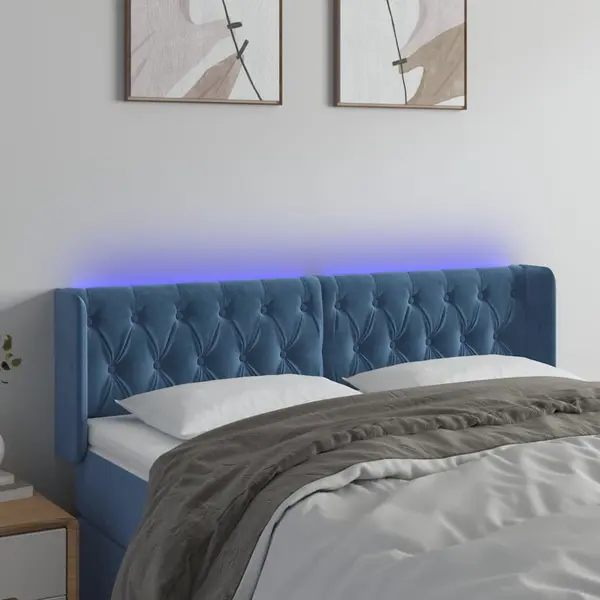 Gossi tablie de pat cu led, albastru inchis, 163x16x78/88 cm, catifea
