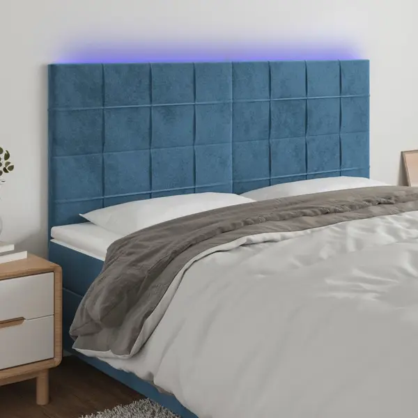 Gossi tablie de pat cu led, albastru inchis, 180x5x118/128cm, catifea