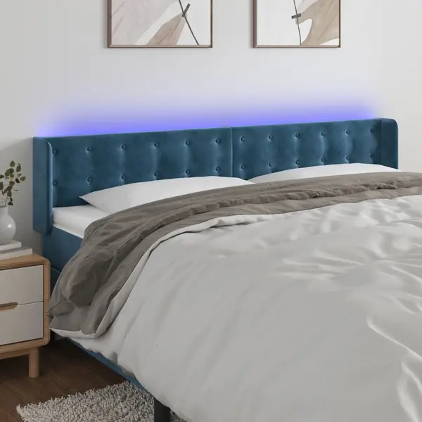 Gossi tablie de pat cu led, albastru inchis, 183x16x78/88 cm, catifea