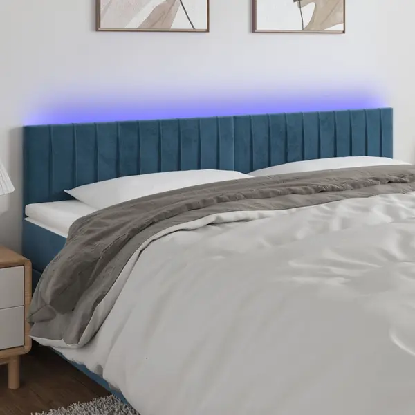 Gossi tablie de pat cu led, albastru inchis, 200x5x78/88 cm, catifea