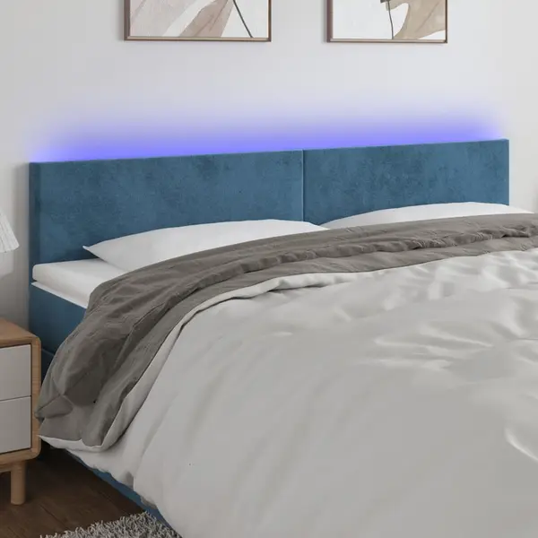 Gossi tablie de pat cu led, albastru inchis, 200x5x78/88 cm, catifea