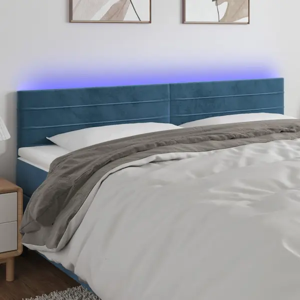 Gossi tablie de pat cu led, albastru inchis, 200x5x78/88 cm, catifea