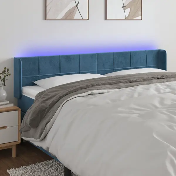 Gossi tablie de pat cu led, albastru inchis, 203x16x78/88 cm, catifea