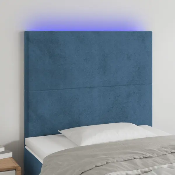 Gossi tablie de pat cu led, albastru inchis, 80x5x118/128cm, catifea