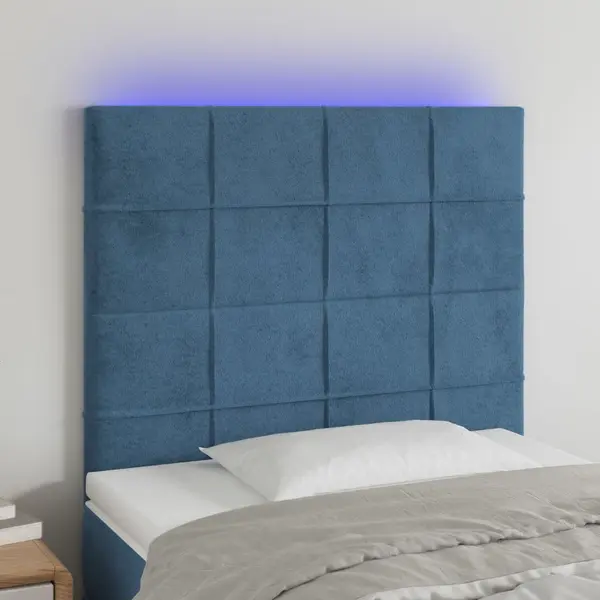 Gossi tablie de pat cu led, albastru inchis, 80x5x118/128cm, catifea