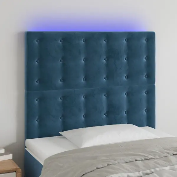 Gossi tablie de pat cu led, albastru inchis, 80x5x118/128cm, catifea