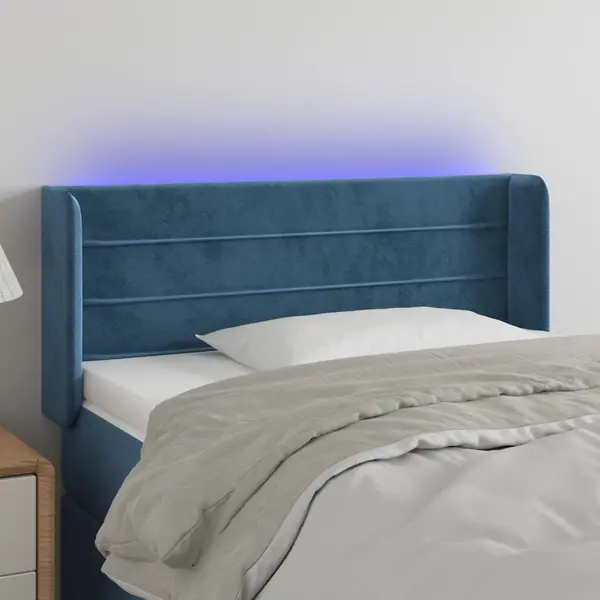 Gossi tablie de pat cu led, albastru inchis, 83x16x78/88 cm, catifea
