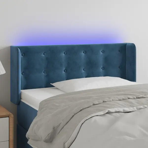Gossi tablie de pat cu led, albastru inchis, 83x16x78/88 cm, catifea