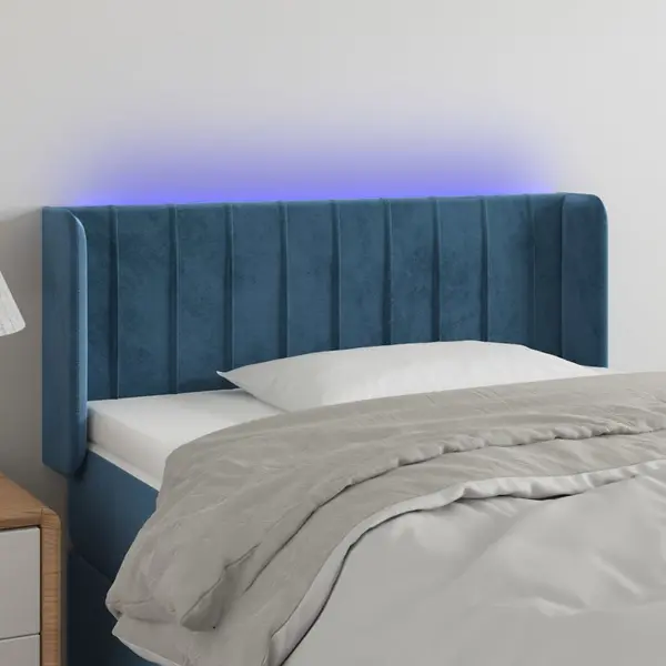 Gossi tablie de pat cu led, albastru inchis, 83x16x78/88 cm, catifea