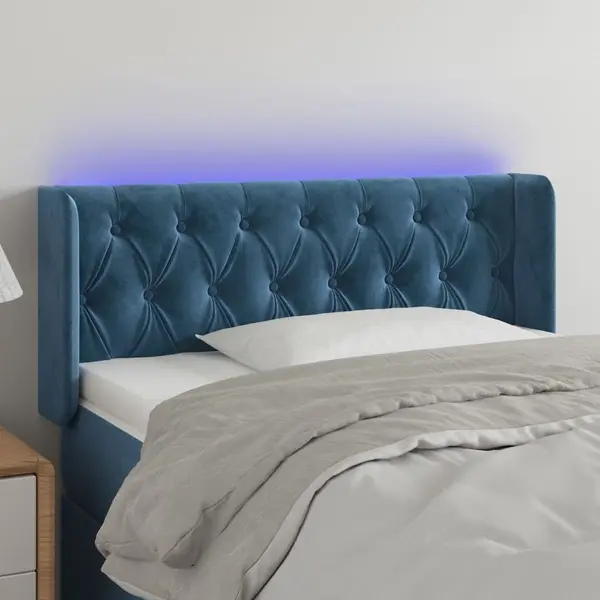 Gossi tablie de pat cu led, albastru inchis, 93x16x78/88 cm, catifea