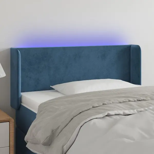 Gossi tablie de pat cu led, albastru inchis, 93x16x78/88 cm, catifea
