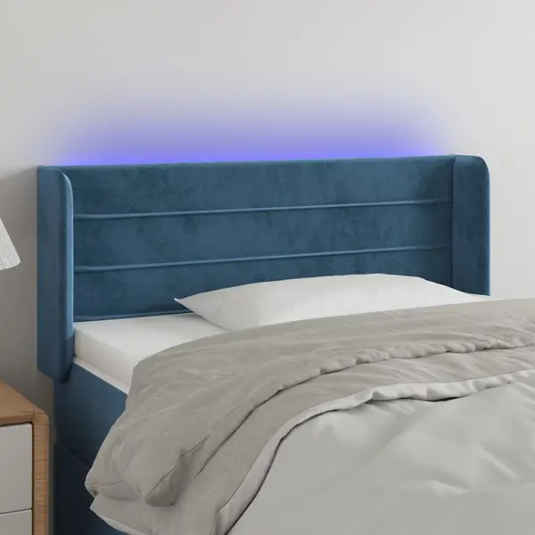 Gossi tablie de pat cu led, albastru inchis, 93x16x78/88 cm, catifea