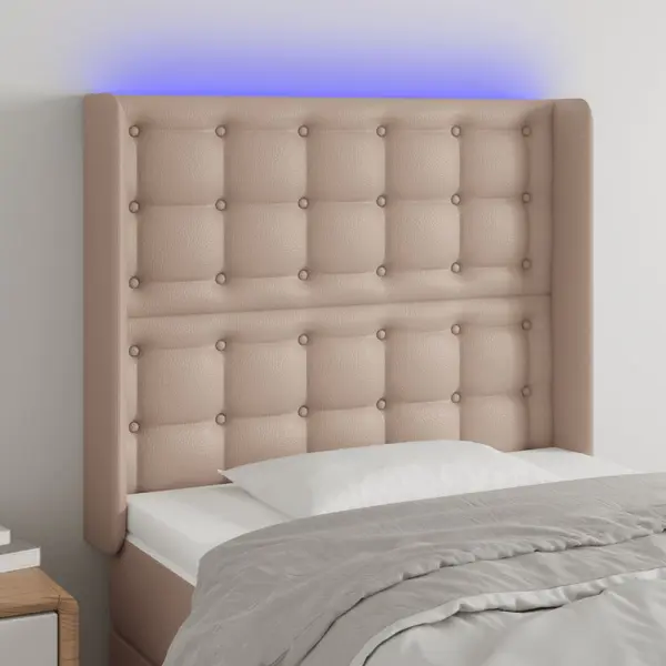 Gossi tablie de pat cu led, cappuccino, 103x16x118/128 cm, piele eco