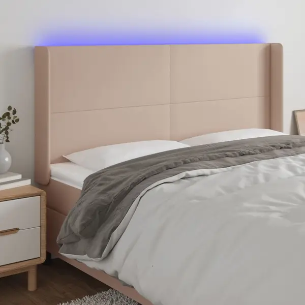 Gossi tablie de pat cu led, cappuccino, 183x16x118/128 cm, piele eco