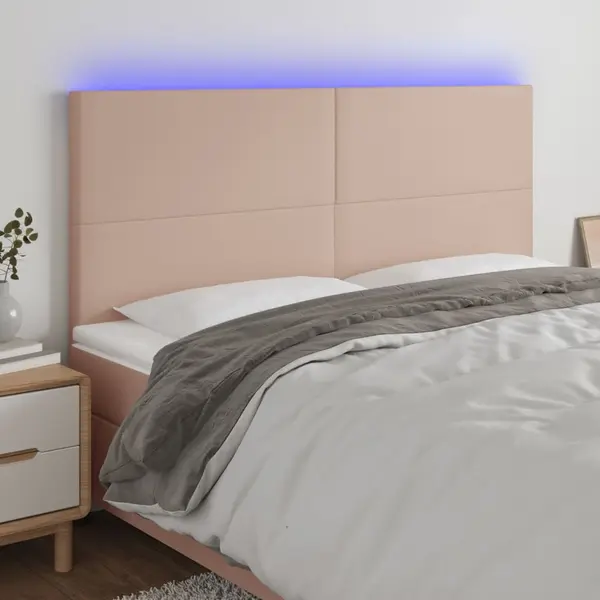 Gossi tablie de pat cu led, cappuccino, 200x5x118/128 cm, piele eco