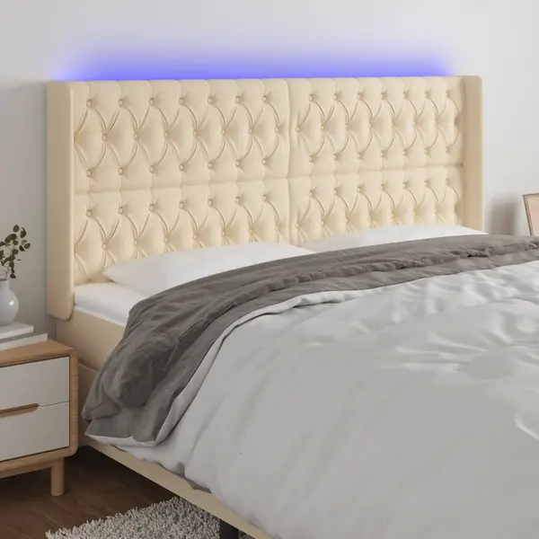 Gossi tablie de pat cu led, crem, 203x16x118/128 cm, textil