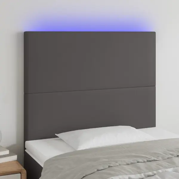 Gossi tablie de pat cu led, gri, 100x5x118/128 cm, piele ecologica