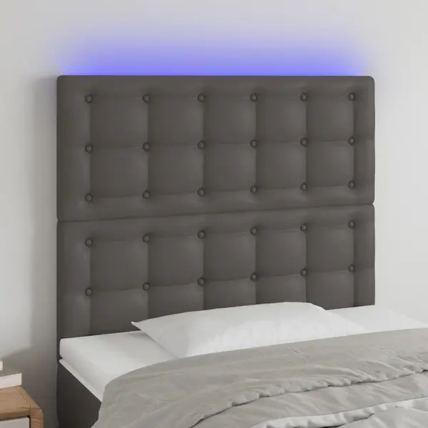 Gossi tablie de pat cu led, gri, 100x5x118/128 cm, piele ecologica