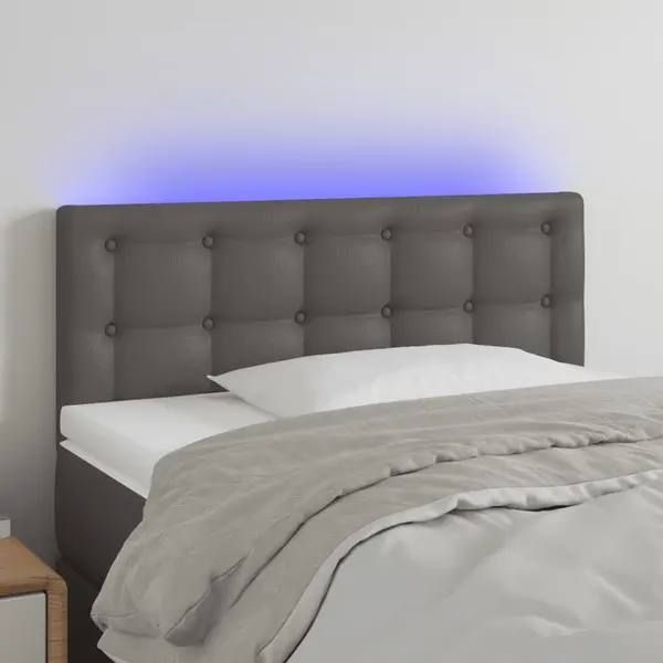 Gossi tablie de pat cu led, gri, 100x5x78/88 cm, piele ecologica