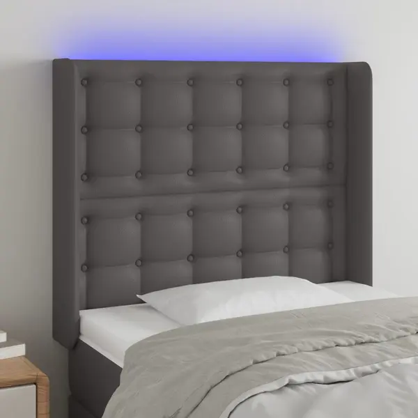 Gossi tablie de pat cu led, gri, 103x16x118/128 cm, piele ecologica