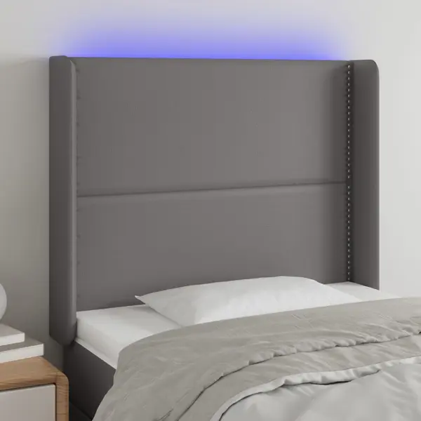 Gossi tablie de pat cu led, gri, 103x16x118/128 cm, piele ecologica