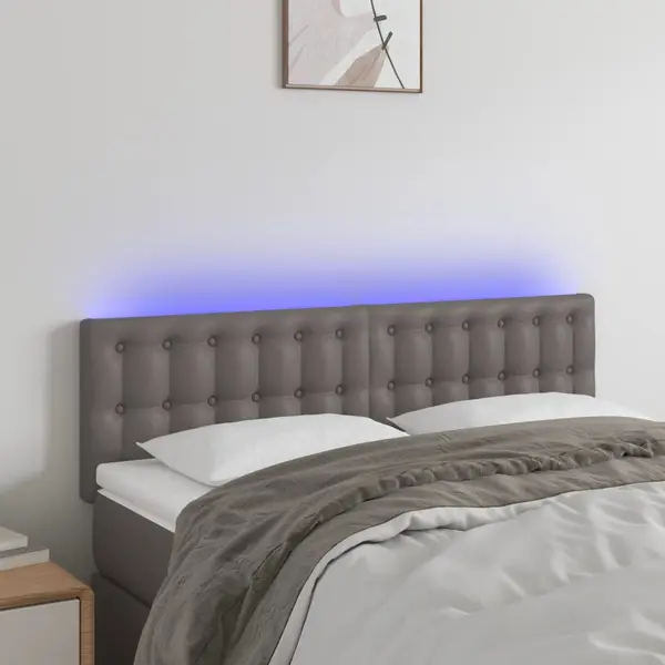 Gossi tablie de pat cu led, gri, 144x5x78/88 cm, piele ecologica