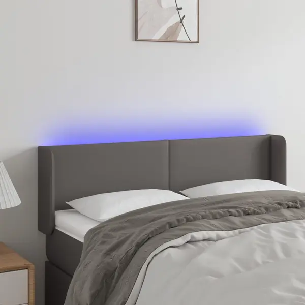 Gossi tablie de pat cu led, gri, 147x16x78/88 cm, piele ecologica