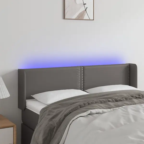 Gossi tablie de pat cu led, gri, 147x16x78/88 cm, piele ecologica