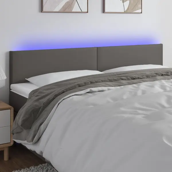 Gossi tablie de pat cu led, gri, 160x5x78/88 cm, piele ecologica