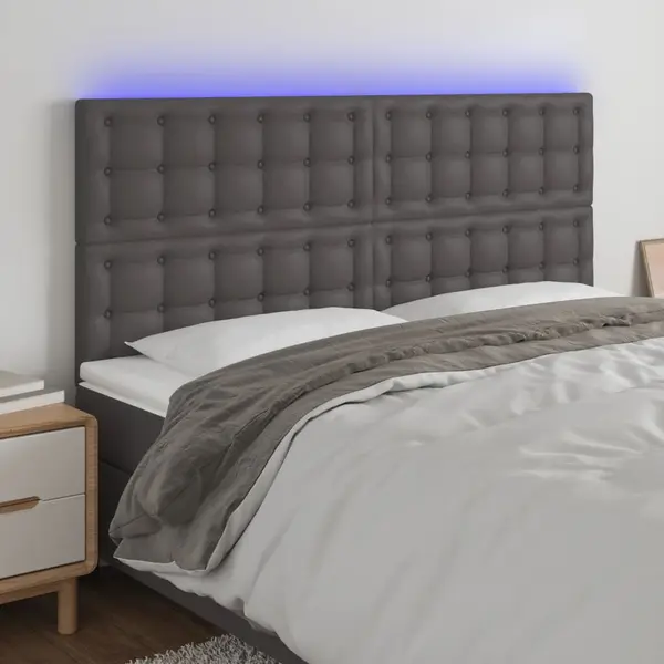 Gossi tablie de pat cu led, gri, 180x5x118/128 cm, piele ecologica