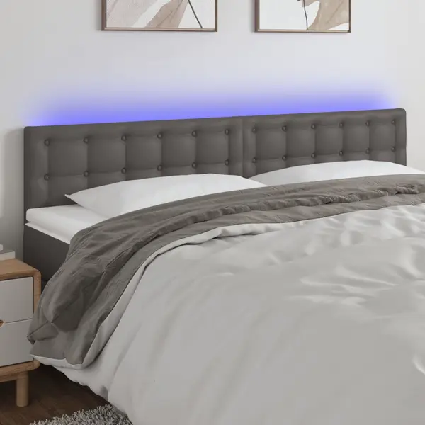 Gossi tablie de pat cu led, gri, 180x5x78/88 cm, piele ecologica