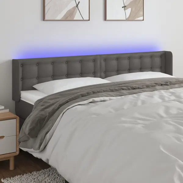 Gossi tablie de pat cu led, gri, 183x16x78/88 cm, piele ecologica