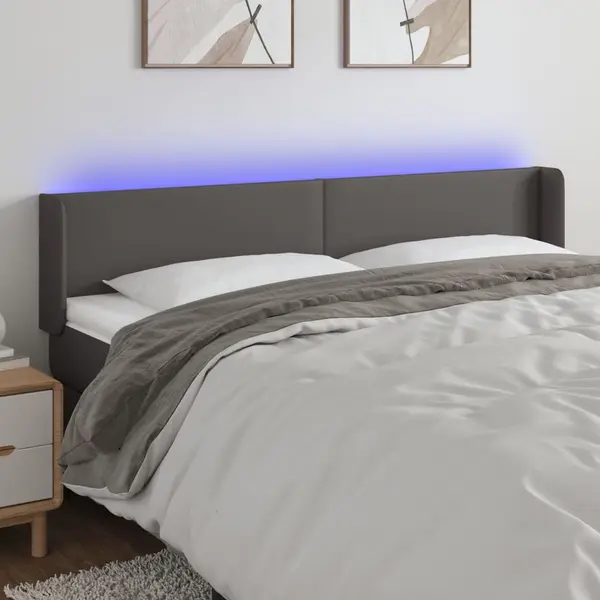 Gossi tablie de pat cu led, gri, 183x16x78/88 cm, piele ecologica