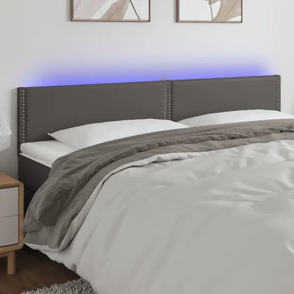 Gossi tablie de pat cu led, gri, 200x5x78/88 cm, piele ecologica