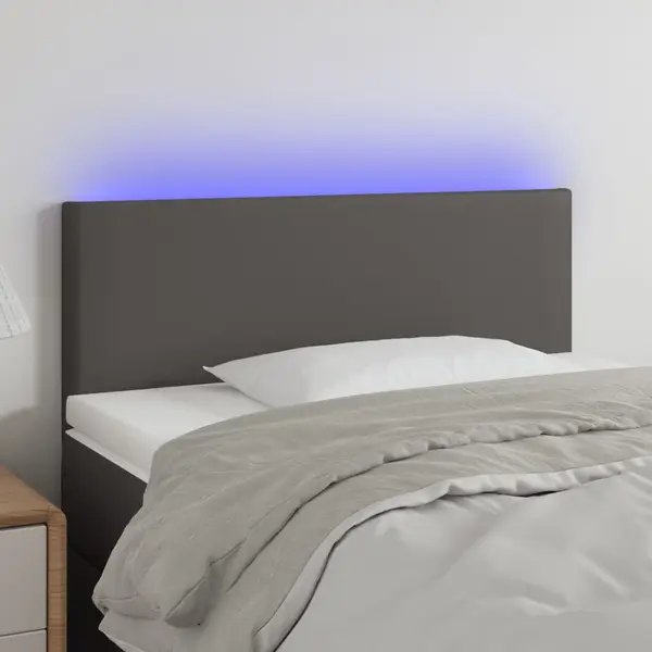 Gossi tablie de pat cu led, gri, 90x5x78/88 cm, piele ecologica